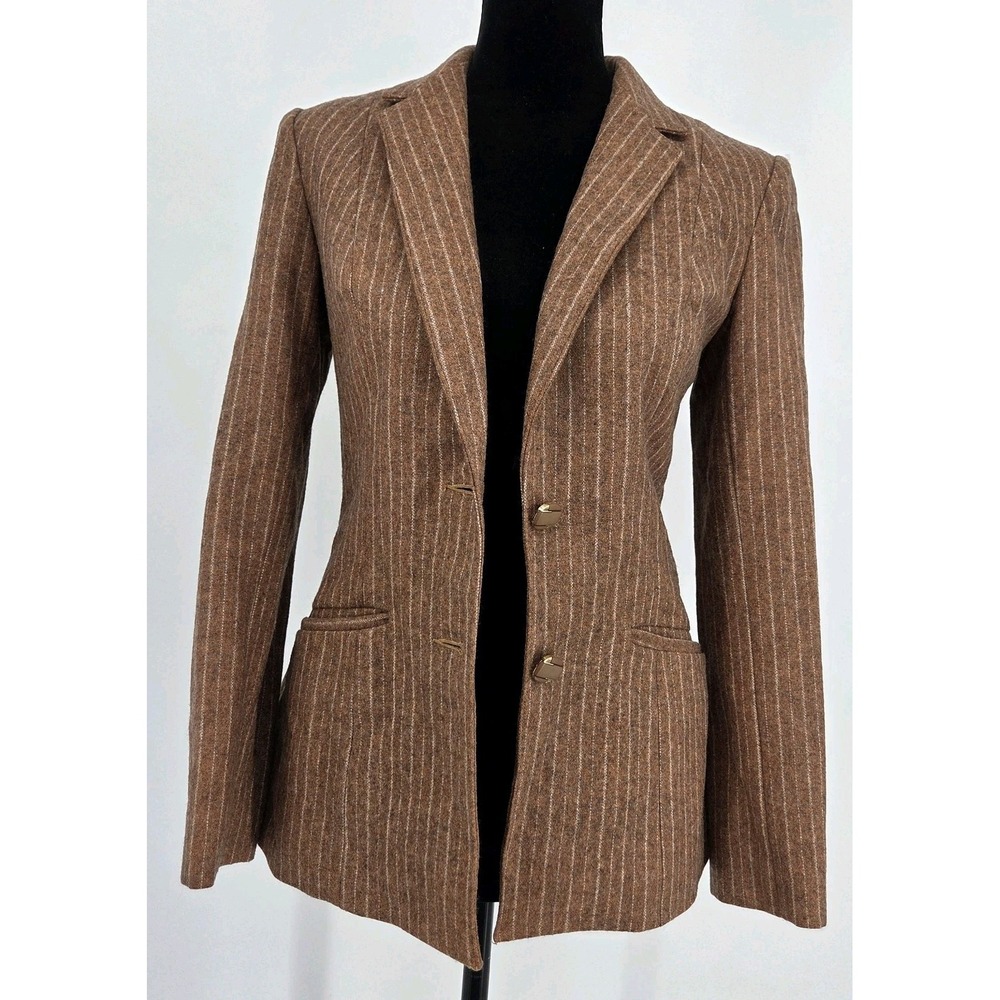 Vtg 1950s Golden Crown Paris Blazer Small Brown Pinstripe